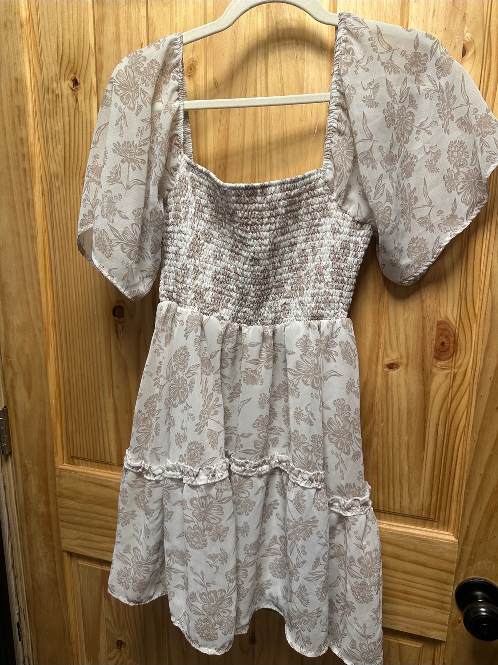 Justify Smocked Tank Dress in Cream and Taupe Stitch